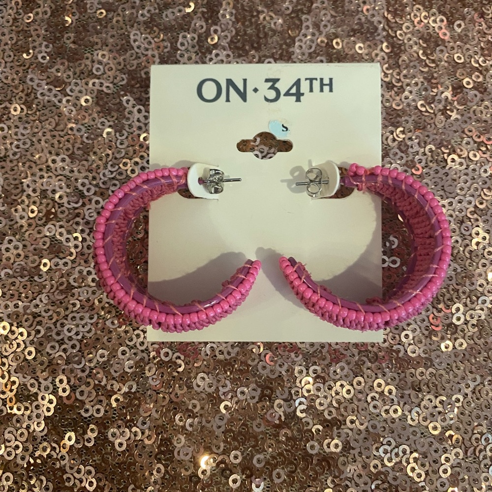 ON•34TH Pink Woven Hoop Earrings